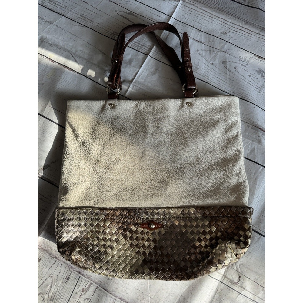ELLIOTT LUCCA BIG WHITE PEBBLED LEATHER  BAG WITH GOLD‎ BEAUTIFUL CONDITION